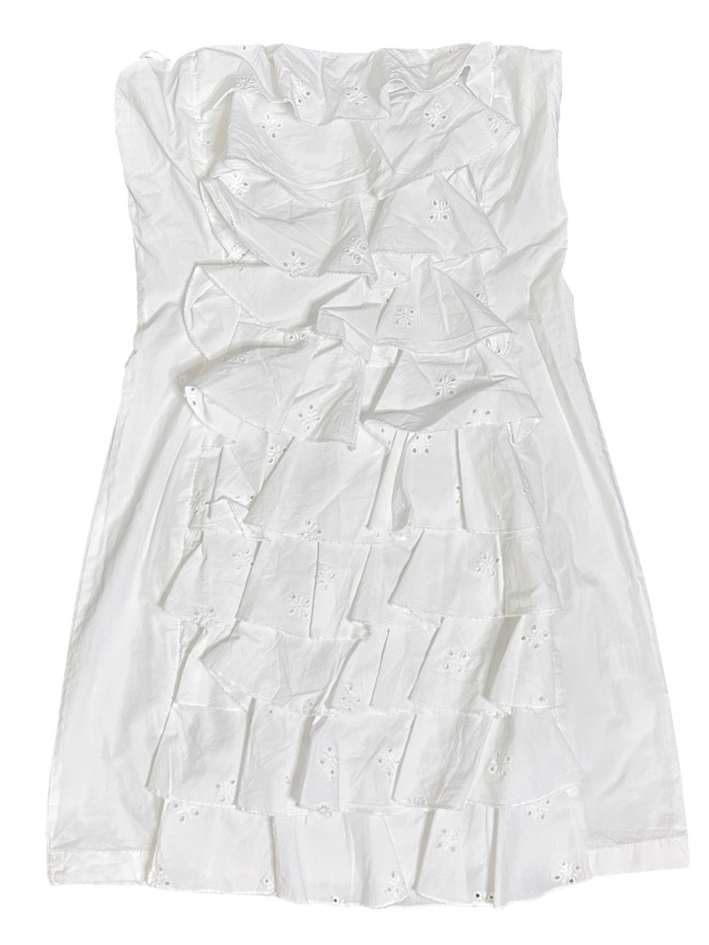 ZARA White Strapless Ruffle Eyelet Mini Dress NWT Size xs